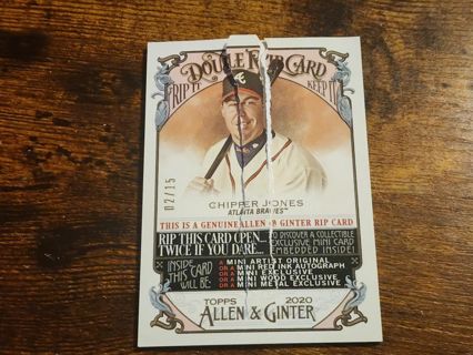 2020 Allen and ginter Chipper Jones Tom Glavine double sided rip card #'d 02/15 ALREADY RIPPED!!!