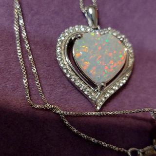 Sterling silver opal heart necklace, retails $89