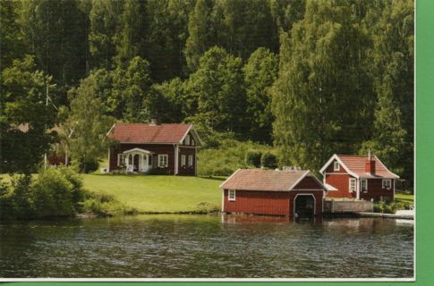 used Postcard: scandinavia lake scenery with typical houses