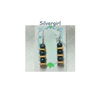  Natural and Blue Painted Wood Beaded Earrings 