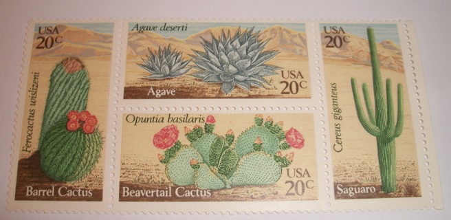 Scott #1942-45, Desert Plants, Pane of 4 Useable 20¢ US Postage Stamps