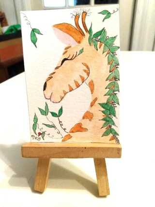 Original, Watercolor Painting " 2-1/2 X 3-1/2" ACEO Whimsical Giraffe by Artist Marykay Bond