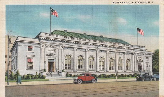 Vintage Used Postcard: 1937 Post Office, Elizabeth, NJ