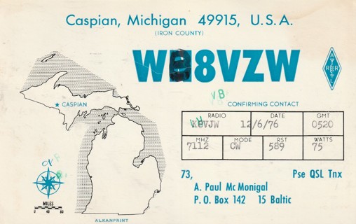 Vintage Used Postcard: h: Amateur Radio Station Card: WE8VZW