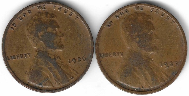 1926 and 1927 Lincoln Wheat Pennies