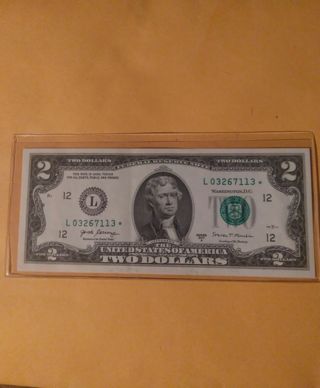 UNCIRCULATED TWO DOLLAR BILL STAR NOTE - 2017A - ONE NOTE⭐ with protection case