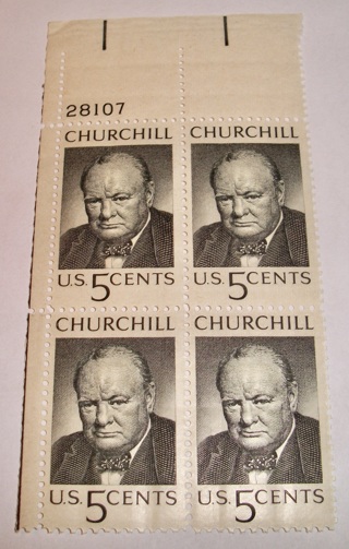 Scott #1264 Churchill, Pane of 4 Useable 5¢ US Postage Stamps. Has Original Gum.