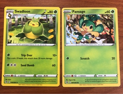 Pokémon Trading Cards- Swadloon and Pansage