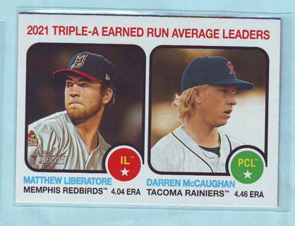 2022 Topps Heritage Minors Earned Run Average Leaders Baseball Card # 65