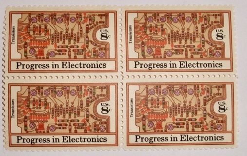 Scott #1501 Progress in Electronics, Transistors, Pane of 4 Useable 8¢ US Postage Stamps