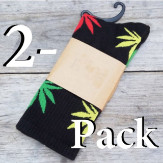 2 Pack WEED socks with green, yellow, red leaves