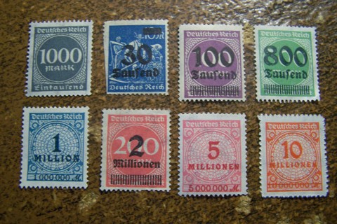 Lot of 8 Stamps - 1920s Germany Inflation Stamps - 5 Million Marks!