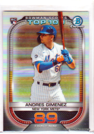 Andres Gimene, 2021 Bowman Chrome Top 100 ROOKIE Card #89, New York Mets (EL4)