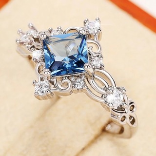 Unique Princess Cut Blue Cubic Zirconia silver Rings 