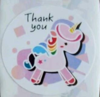 ➡️⭕(6) 1" UNICORN 'Thank you' stickers!!