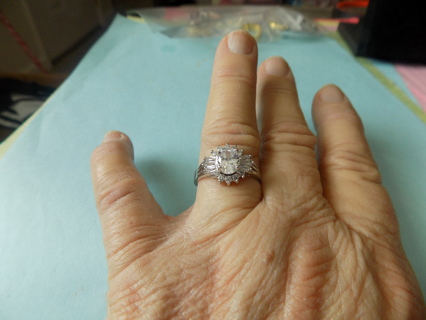 ring # 11 silvertone starburst size 8 1/2 cluster covered in rhinestones