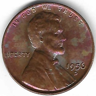 1956-D Lincoln Wheat Penny Toned