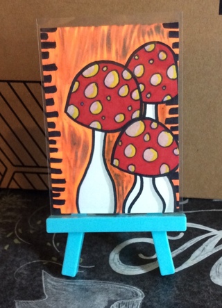 3 Mushrooms original drawing aceo