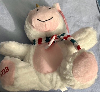 Brand New: 10” BLISS the Unicorn 2023. White with Pink Tummy & Accents. Very Soft. Cuddly