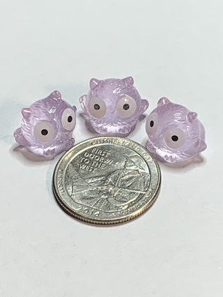 OWLS~#14~PURPLE~MINIS~SET OF 3 OWLS~GLOW IN THE DARK~FREE SHIPPING!