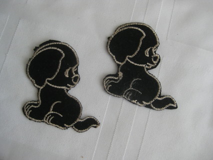Black puppies, iron on patches, 2 pcs. Gold embrodered edges. sewing, cloths decor