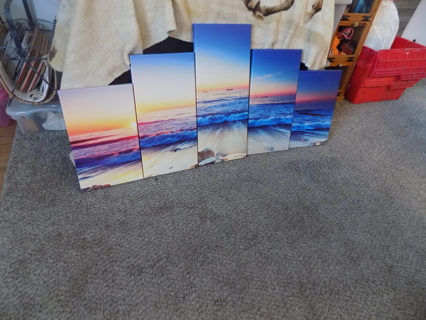 Set of 5 large assorted painted canvas beach scene for wall hanging