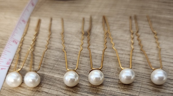NEW - Set of 6 - Gold Finish - Pearl Hairpins