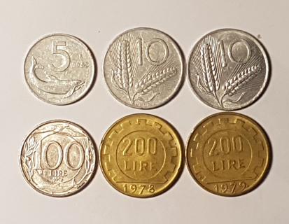 6 Coin Italy 5 10 100 200 Lire 1953 1955 1978 1979 1982 1996