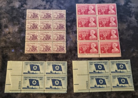 Vintage Uncut Stamp Blocks Lot, 1933, 1948, 1957, 84 Cents in useable stamps!