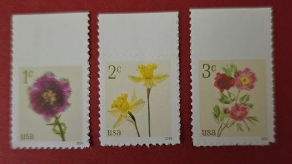 Three Mint Flower US Postage Stamps