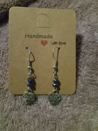 Blue Crystal heart charm earrings new