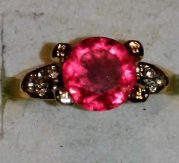Goldtone Ruby C Z Solitaire Ring 7 1/2