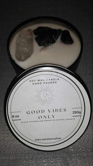 Good Vibes Only * Gemstone intention candle* handmade soy wicca
