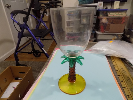 8 in tall plastic wine glass with 3D palmtree stem # 1