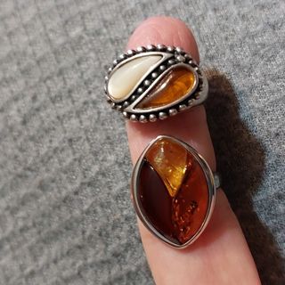 2 sterling silver amber rings, size 6 and 7