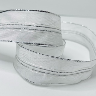 White & Silver Glitter Wire Edge 1.5” Wide Ribbon