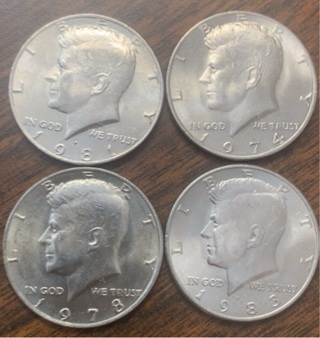 4 Kennedy half dollars 