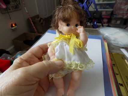 6 inch baby doll brown hair yellow and white dress