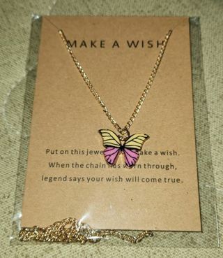 BNIP Yellow/Pink Butterfly Necklace