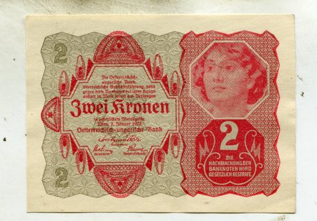 1922 Austria 2 Kronen Banknote (Unc)