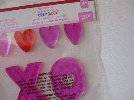 Valentine's day Gel Clings, hearts, XO's, 12 pcs. NIP