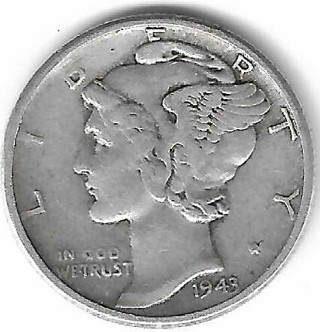 Vintage 1943 Mercury Dime 90% Silver U.S. 10 Cent Coin
