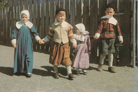 Vintage Unused Postcard: GIN: Pilgrim Children, Plimoth Plantation, Plymouth, MA