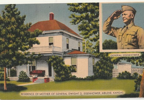 Vintage Unused Postcard: (q): Linen: Kansas: Mother of Gen Dwight Eisenhower Home, Abilene