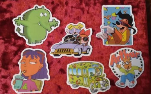 6 - "90's CARTOON CHARACTERS" STICKERS 1 Free Sticker w/ win