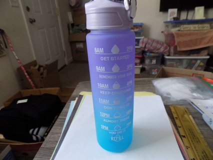 10 inch tall 3 inch round purple & blue You did it water bottle with straw