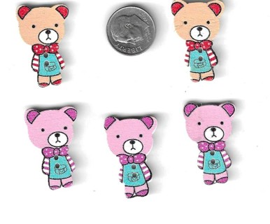 5 teddy bear buttons - pink and peach