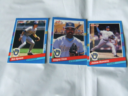 1991 Milwaukee Brewers Donruss Team Card Lot of 3