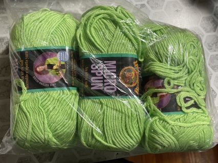 Lion Brand Micro Spun Qty of 3 New Skeins of Soft Yarn Lime Green