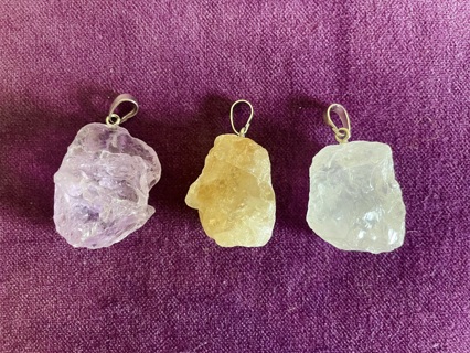 3 raw rough crystals on necklace bales *Charms* 